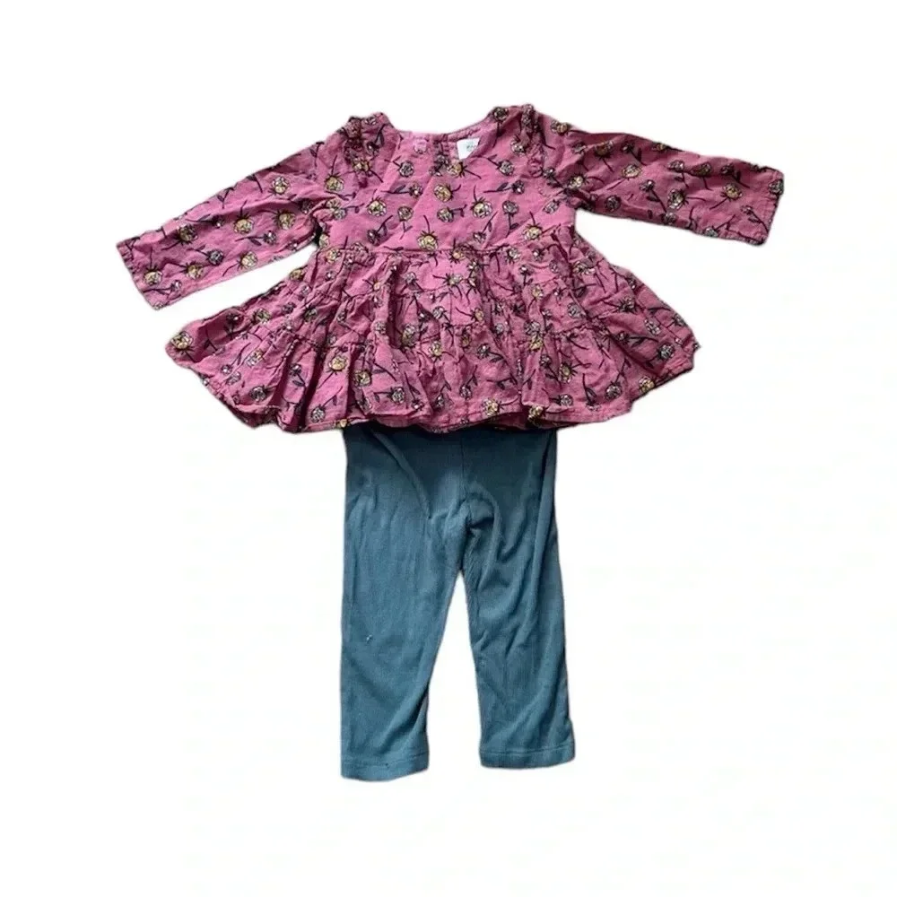 Isobella & Chloe Toddler Girl Long Sleeve Pink Floral Top with Pants Sz 18m GUC